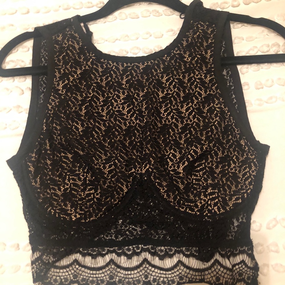 House of CB Domina Black Stretch Lace Crop Top